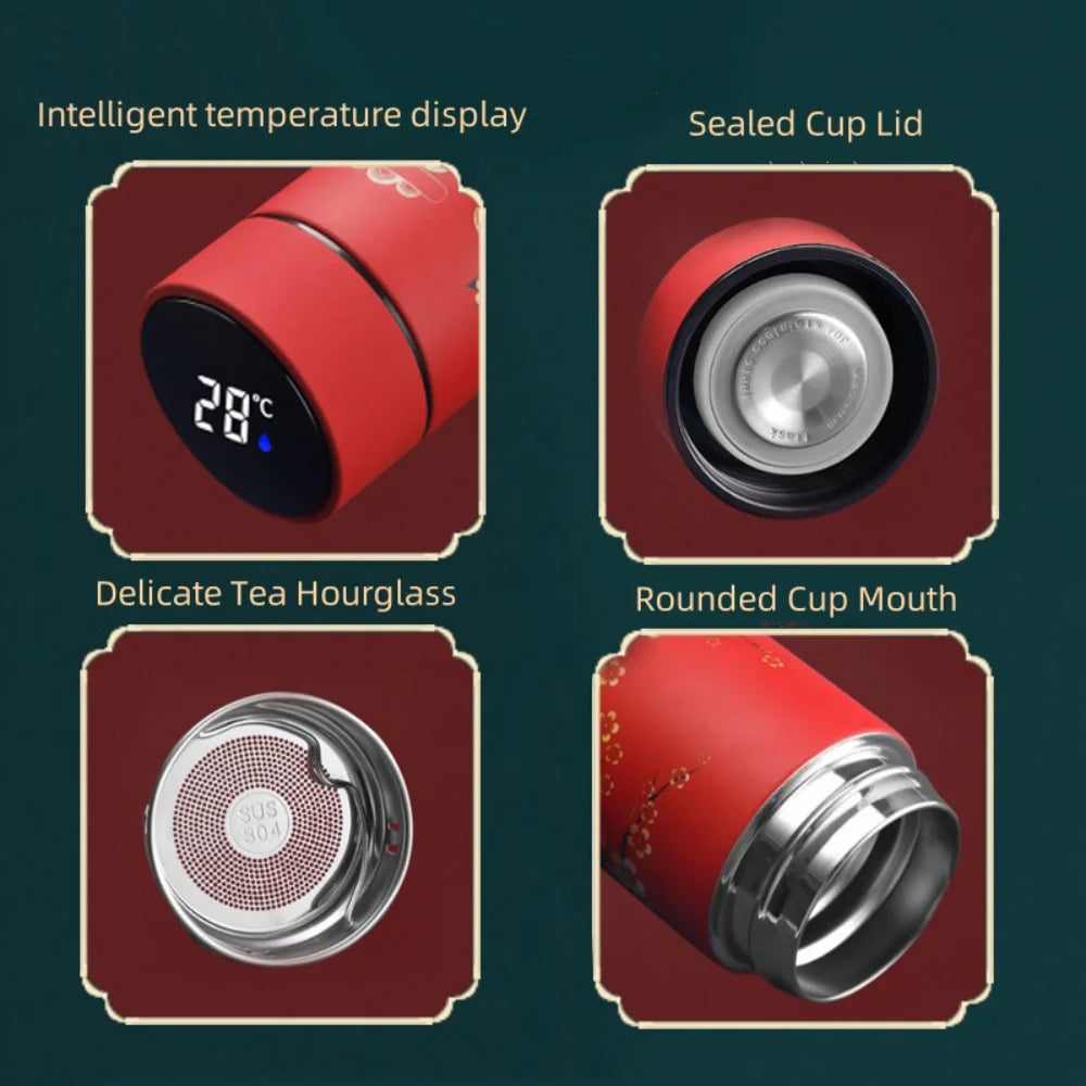 Vacuum Flask With Temperature Display Retro Smart Insulated Water Bottles 304 Stainless Steel Thermal Cu Travel