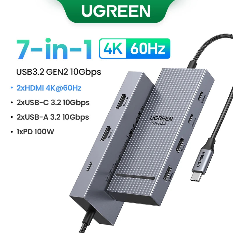 USB C HUB 10Gbps 4K60Hz HDMI USB3.2 PD100W USB Splitter for Laptop Macbook Pro Air iPad Phone Android Docking Station