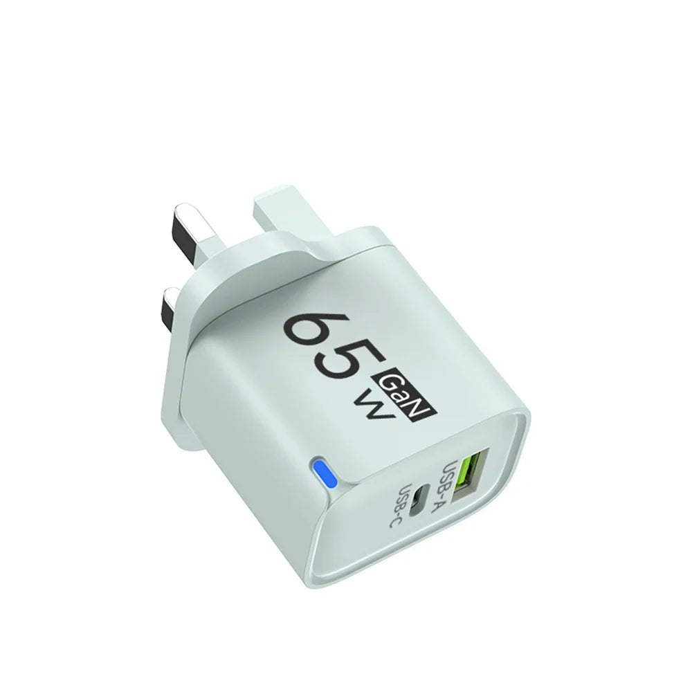 GaN 65W USB Charger USB Type C Fast Charging Mobile Phone Power Adapter QC3.0 Travel Charger EU/US/UK For iPhone Samsung Xiaomi