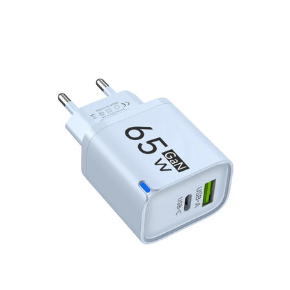GaN 65W USB Charger USB Type C Fast Charging Mobile Phone Power Adapter QC3.0 Travel Charger EU/US/UK For iPhone Samsung Xiaomi