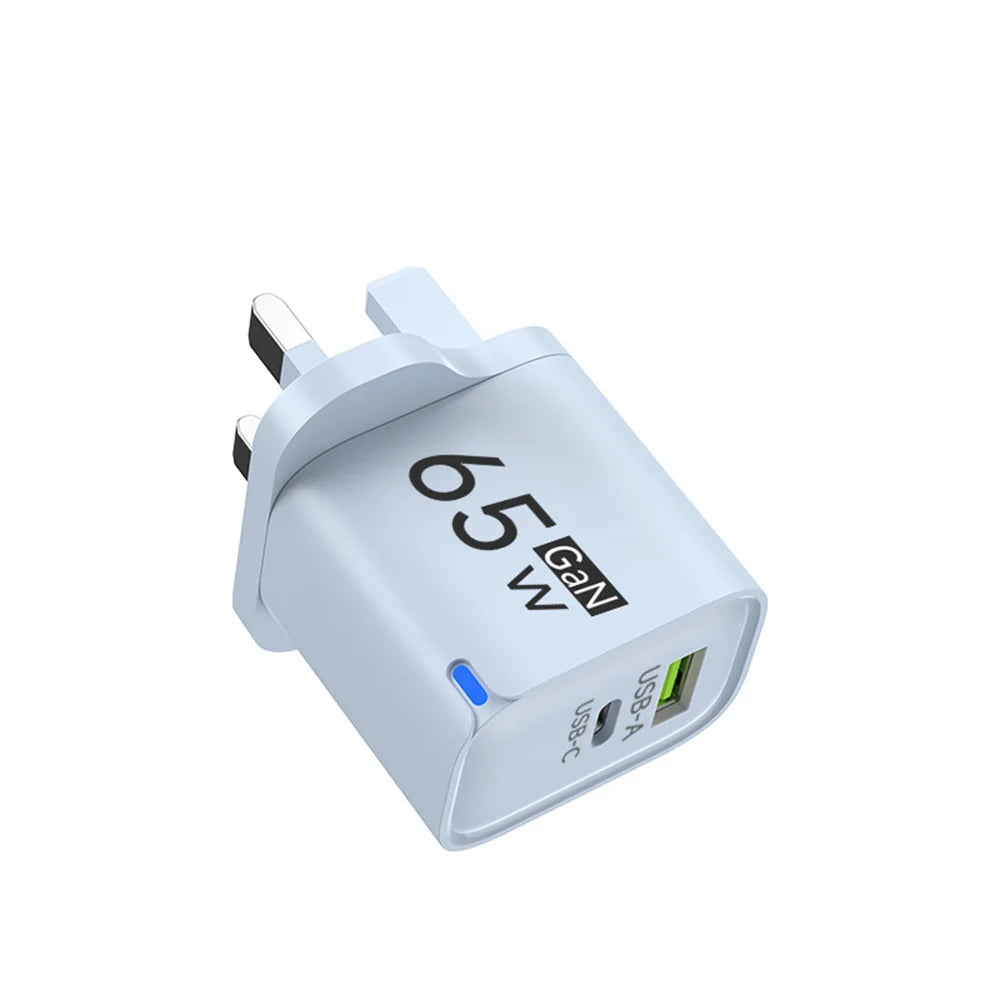 GaN 65W USB Charger USB Type C Fast Charging Mobile Phone Power Adapter QC3.0 Travel Charger EU/US/UK For iPhone Samsung Xiaomi