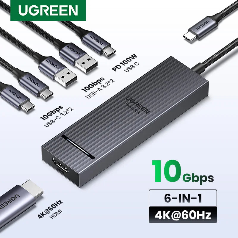 USB C HUB 10Gbps 4K60Hz HDMI USB3.2 PD100W USB Splitter for Laptop Macbook Pro Air iPad Phone Android Docking Station