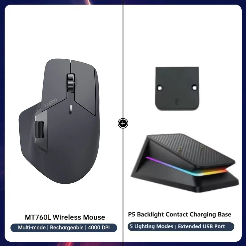 MT760/MT760Mini Multi-mode Rechargeable Wireless Bluetooth Mouse Ergonomic 4000 DPI Support Up to 4 Devices Office Mice