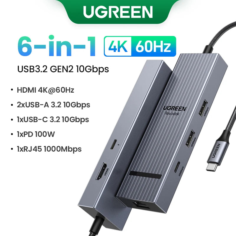 USB C HUB 10Gbps 4K60Hz HDMI USB3.2 PD100W USB Splitter for Laptop Macbook Pro Air iPad Phone Android Docking Station
