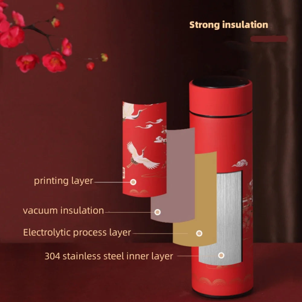 Vacuum Flask With Temperature Display Retro Smart Insulated Water Bottles 304 Stainless Steel Thermal Cu Travel