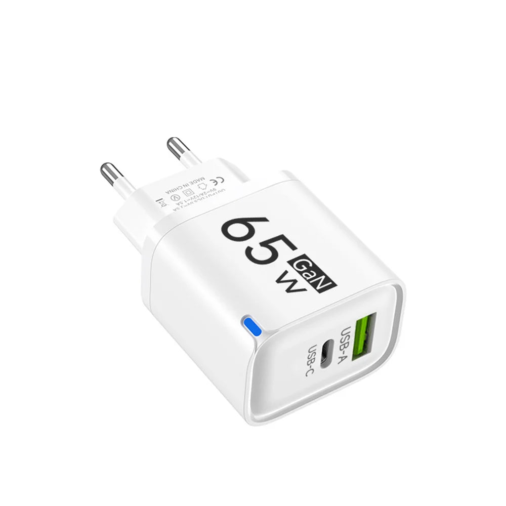 GaN 65W USB Charger USB Type C Fast Charging Mobile Phone Power Adapter QC3.0 Travel Charger EU/US/UK For iPhone Samsung Xiaomi