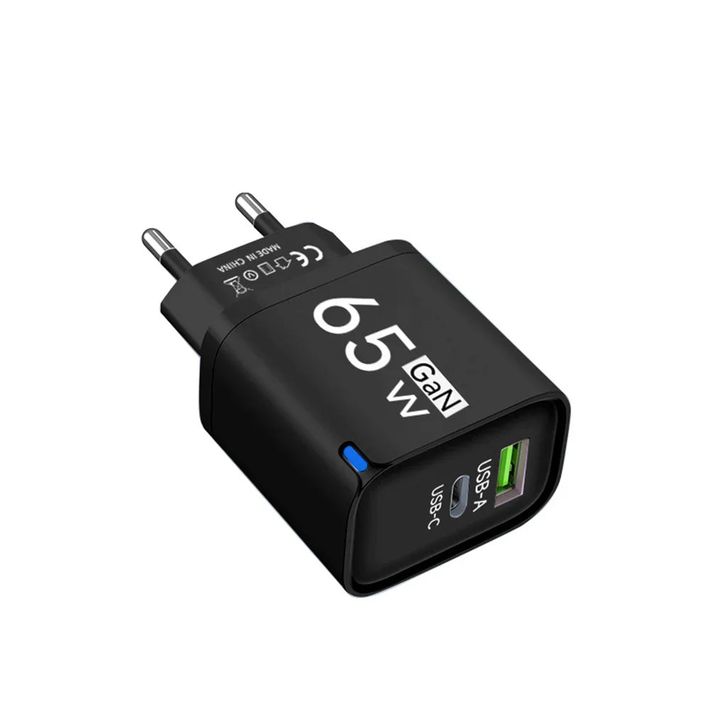 GaN 65W USB Charger USB Type C Fast Charging Mobile Phone Power Adapter QC3.0 Travel Charger EU/US/UK For iPhone Samsung Xiaomi