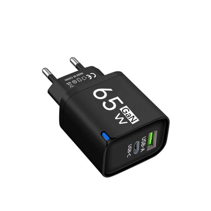 GaN 65W USB Charger USB Type C Fast Charging Mobile Phone Power Adapter QC3.0 Travel Charger EU/US/UK For iPhone Samsung Xiaomi