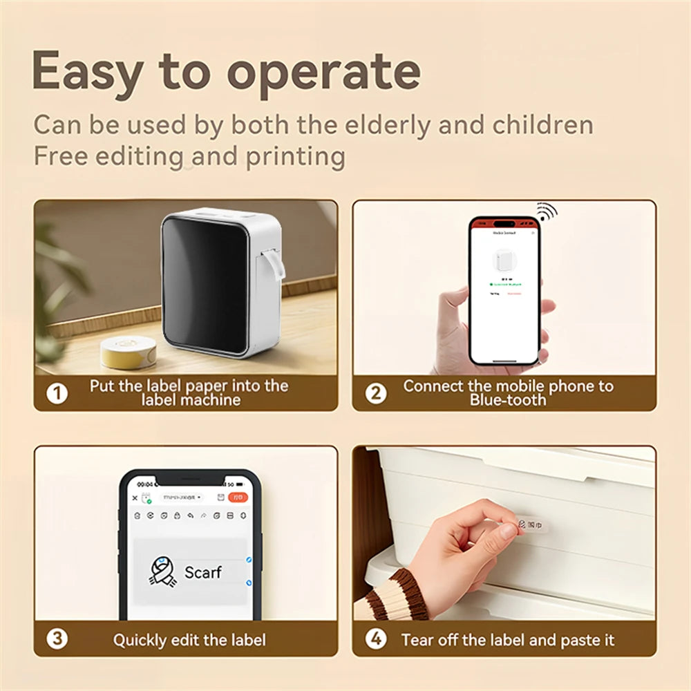 Thermal Label Printer Mini Portable Wireless Bluetooth-compatible Labeling Sticker Machine for Home Office