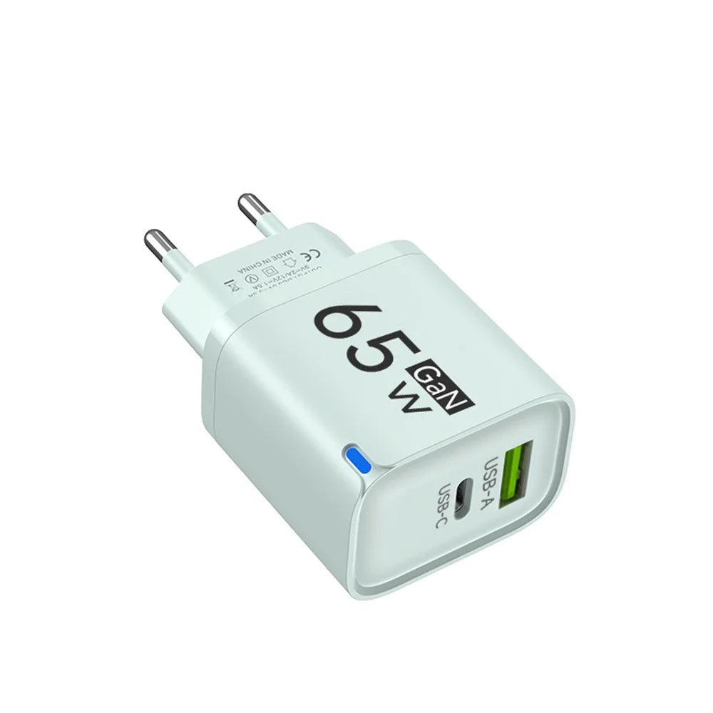 GaN 65W USB Charger USB Type C Fast Charging Mobile Phone Power Adapter QC3.0 Travel Charger EU/US/UK For iPhone Samsung Xiaomi