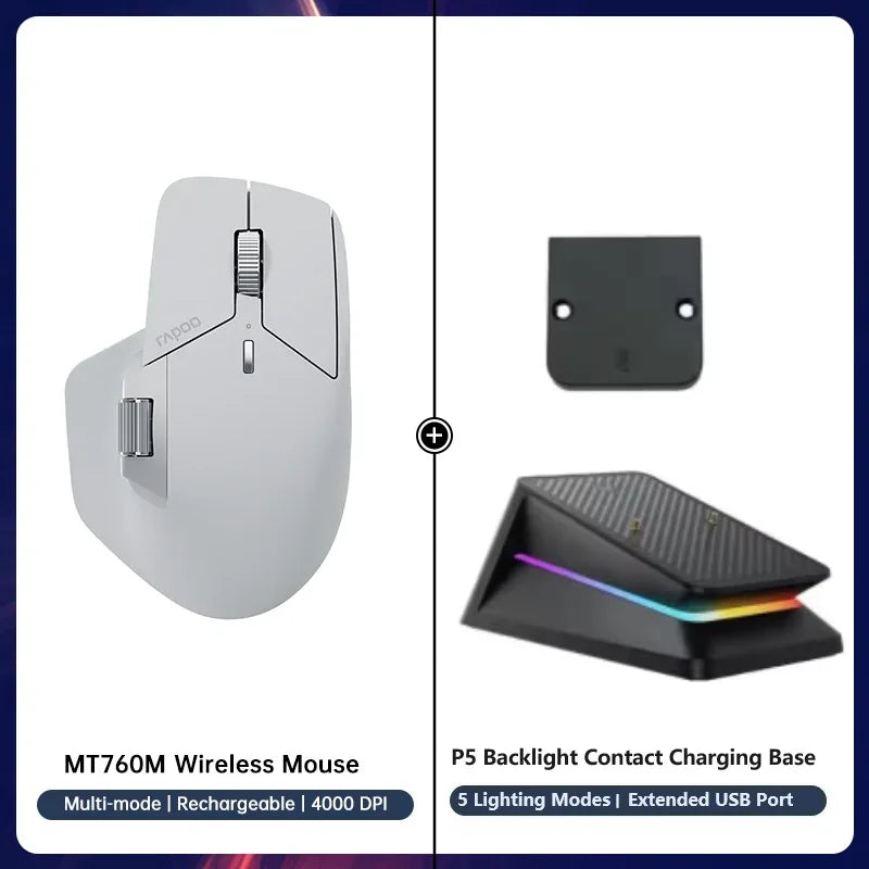 MT760/MT760Mini Multi-mode Rechargeable Wireless Bluetooth Mouse Ergonomic 4000 DPI Support Up to 4 Devices Office Mice
