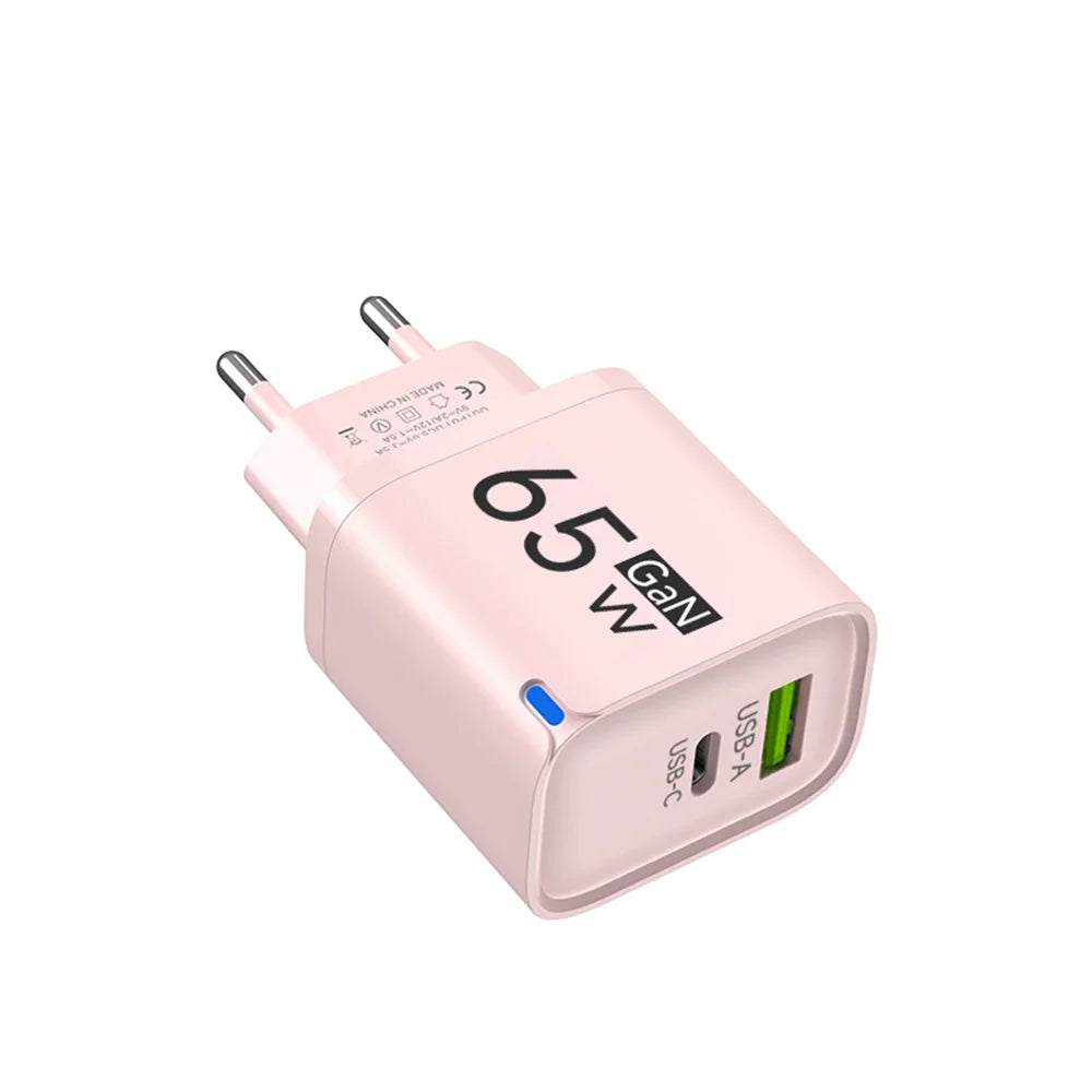 GaN 65W USB Charger USB Type C Fast Charging Mobile Phone Power Adapter QC3.0 Travel Charger EU/US/UK For iPhone Samsung Xiaomi