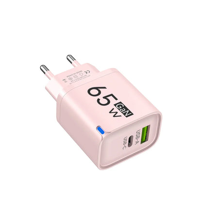 GaN 65W USB Charger USB Type C Fast Charging Mobile Phone Power Adapter QC3.0 Travel Charger EU/US/UK For iPhone Samsung Xiaomi